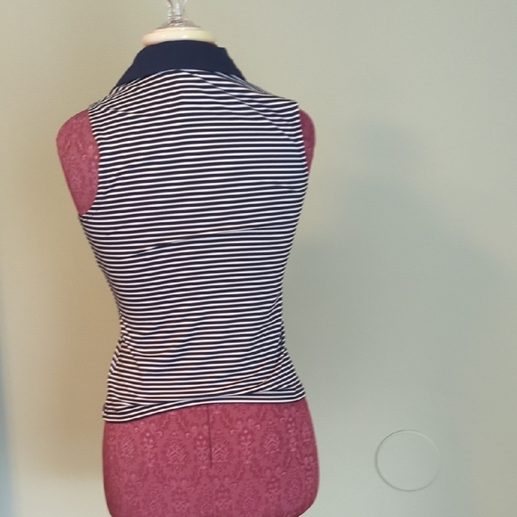 Sincerely Jules Navy and White Striped Sleeveless Polo Top, US XS - Picture 3 of 8